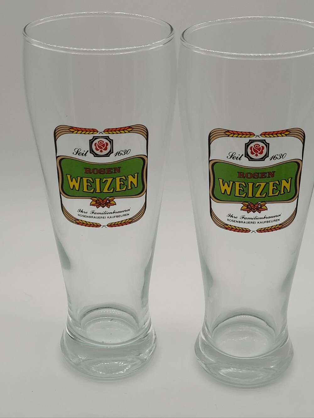 Vintage Rosenbrauerei Kaufbeuren German Wheat Beer Glasses - Pair of 2